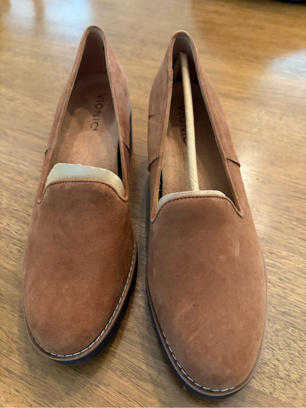 Vionic Cognac Brown Suede Slip-On Wedges
